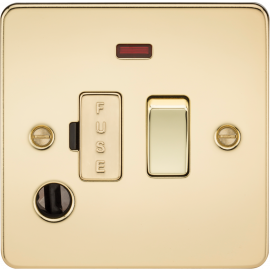 Knightsbridge Flat Plate 13A Switched Fused Spur Unit with Neon and Flex Outlet-Polished Brass FP6300FPB