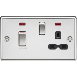 Knightsbridge 45A DP Switch & 13A Socket with Neons - Polished Chrome with Black Insert CL83MNPC