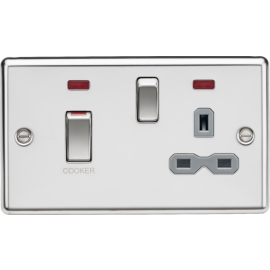 Knightsbridge 45A DP switch and 13A switched socket with neons - polished chrome with grey insert CL83MNPCG