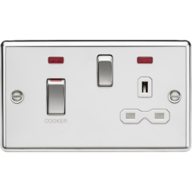 Knightsbridge 45A DP Switch & 13A Socket with Neons - Polished Chrome with White Insert CL83MNPCW