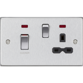 Knightsbridge 45A DP Switch & 13A Socket with Neons - Brushed Chrome with Black Insert CS83MNBC