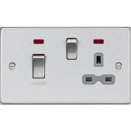Knightsbridge 45A DP Switch & 13A Socket with Neons - Brushed Chrome with Grey Insert CS83MNBCG