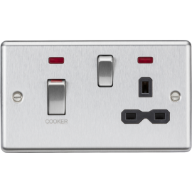 Knightsbridge 45A DP Switch & 13A Socket with Neons - Brushed Chrome with Black Insert CL83MNBC