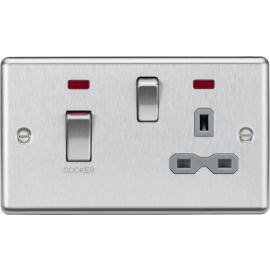 Knightsbridge 45A DP Switch & 13A Socket with Neons - Brushed Chrome with Grey Insert CL83MNBCG