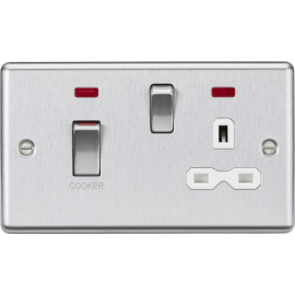 Knightsbridge 45A DP Switch & 13A Socket with Neons - Brushed Chrome with White Insert CL83MNBCW