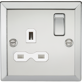 Knightsbridge 13A 1G DP Switched Socket with White Insert - Bevelled Edge Polished Chrome CV7PCW