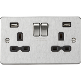 Knightsbridge 13A 2G switched socket with dual USB charger A + A (2.4A) - Brushed chrome with black insert FPR9224BC
