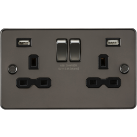 Knightsbridge 13A 2G SP Switched Socket with Dual USB A+A (5V DC 2.4A shared) - Gunmetal with Black Insert FPR9224GM