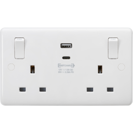 Knightsbridge 13A 2G SP Switched Socket with Dual USB A+C 20V DC 2.25A (Max. 45W) with Outboard Rockers CU9003