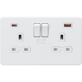Knightsbridge 13A 2G DP Switched Socket with Dual USB A+C [45W FASTCHARGE]  SFR9945MW