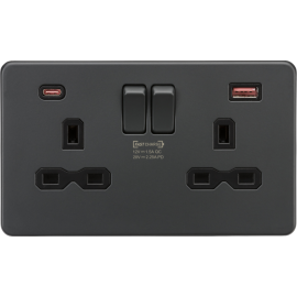 Knightsbridge 13A 2G DP Switched Socket with Dual USB A+C Anthracite SFR9945AT
