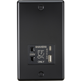 Knightsbridge 230V Shaver Socket with Dual USB A+C [5V DC 2.4A shared] - Matt Black CL8909MB
