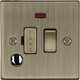 Knightsbridge 13A Switched Fused Spur Unit with Neon & Flex Outlet - Square Edge Antique Brass