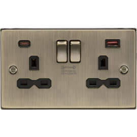Knightsbridge 13A 2G DP Switched Socket with Dual USB A+C 20V DC 2.25A (Max. 45W) - Antique Brass CS9945AB