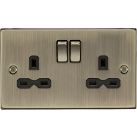 Knightsbridge 13A 2G DP Switched Socket with Twin Earths - Antique Brass with Black Insert CS9AB