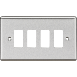 Knightsbridge 4G Grid Faceplate - Rounded Edge Brushed Chrome GDCL4BC