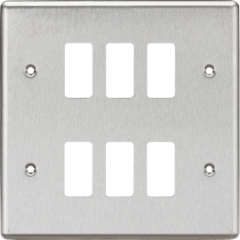Knightsbridge 6G Grid Faceplate - Rounded Edge Brushed Chrome GDCL6BC