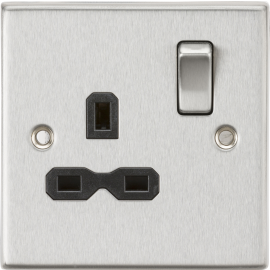 Knightsbridge 13A 1G DP Switched Socket - Brushed Chrome with Black Insert CS7BC