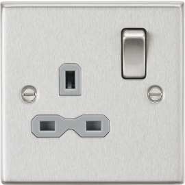 Knightsbridge 13A 1G DP Switched Socket - Brushed Chrome with Grey Insert CS7BCG