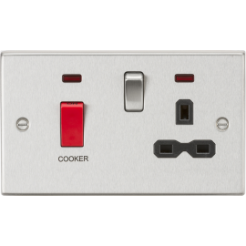 Knightsbridge 45A DP Switch & 13A Socket with Neons - Brushed Chrome with Black Insert CS83BC