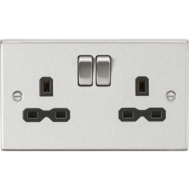 Knightsbridge 13A 2G DP Switched Socket with Twin Earths - Brushed Chrome with Black Insert CS9BC