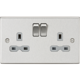 Knightsbridge 13A 2G DP Switched Socket with Twin Earths - Brushed Chrome with Grey Insert CS9BCG