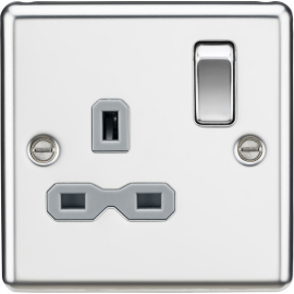 Knightsbridge 13A 1G DP Switched Socket - Polished Chrome with Grey Insert CL7PCG
