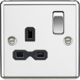 Knightsbridge 13A 1G DP Switched Socket - Polished Chrome with Black Insert CL7PC