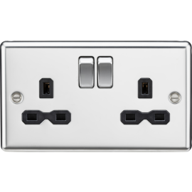 Knightsbridge 13A 2G DP Switched Socket with Twin Earths - Polished Chrome with Black Insert CL9PC