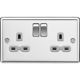 Knightsbridge 13A 2G DP Switched Socket with Twin Earths - Polished Chrome with Grey Insert CL9PCG