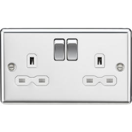 Knightsbridge 13A 2G DP Switched Socket with Twin Earths - Polished Chrome with White Insert CL9PCW
