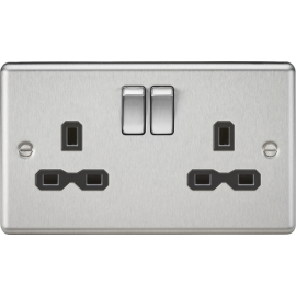 Knightsbridge CL9BC 13A 2G DP Switched Socket with Black Insert-Rounded Edge Brushed Chrome