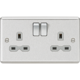 Knightsbridge CL9BCG 13A 2G DP Rounded Edge Switched Socket with Grey Insert, Silver