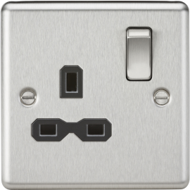 Knightsbridge 13A 1G DP Switched Socket with Black Insert - Rounded Edge Brushed Chrome CL7BC
