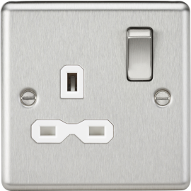 Knightsbridge 13A 1G DP Switched Socket with White Insert - Rounded Edge Brushed Chrome CL7BCW