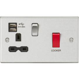Knightsbridge 45A DP Switch & 13A Socket with Dual USB A+A (5V DC 2.4A shared) - Brushed Chrome with Black Insert CS8333UBC