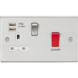 Knightsbridge CS8333UBCW DP Switch & Switched Socket with 2.4 A Dual USB Charger, Brushed Chrome with White Insert, 45 A/13 A
