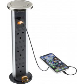 3G pop-up socket with dual USB charger A+C (FASTCHARGE)-Brushed chrome Cap