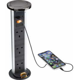 IP54 3G pop-up socket with dual USB charger A+C (FASTCHARGE) - Black nickel Cap