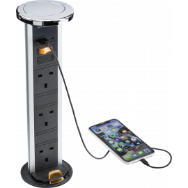 3G pop-up socket with dual USB Fast charger IP54 Knightsbridge