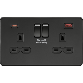 13A 2G DP switched socket with dual USB charger A + C (FASTCHARGE) - Matt black