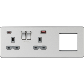 Knightsbridge Screwless 13A 2G DP Socket with USB Fastcharge + 2G Modular Combination Plate SFR992LBCG
