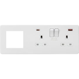 Knightsbridge Screwless 13A 2G DP Socket with USB Fastcharge + 2G Modular Combination Plate SFR992RMW