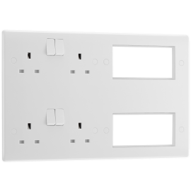 BG White Moulded Combination Plate 2X Double 13 A Switched Socket 8222EM8-01