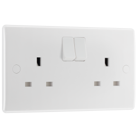 BG Electrical  2 Gang Single Pole 13A Round Edge Switched Socket Outlet -822-01