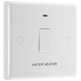 BG Nexus 20A DP Switch with Neon and Flex Outlet marked Water Heater White 833WH-01