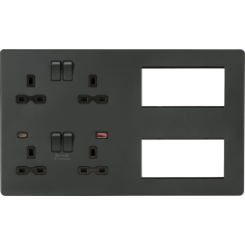 Knightsbridge Screwless Combination Plate with Dual USB FASTCHARGE A+C Anthracite SFR998AT
