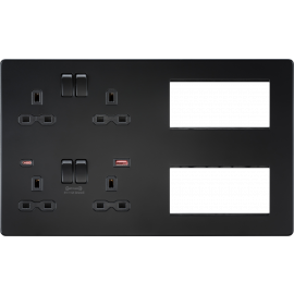 Screwless Combination Plate with Dual USB FASTCHARGE A+C - Matt Black