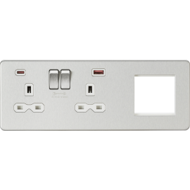 Knightsbridge Screwless 13A 2G DP Socket with USB Fastcharge + 2G Modular Combination Plate SFR992LBCW