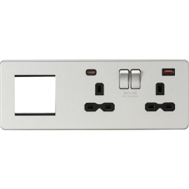 Knightsbridge Screwless 13A 2G DP Socket with USB Fastcharge + 2G Modular Combination Plate SFR992RBC